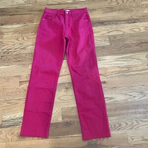 Altar'd State Womens Pink High Rise Straight Leg Raw Hem Jeans Size 24 Hot Pink